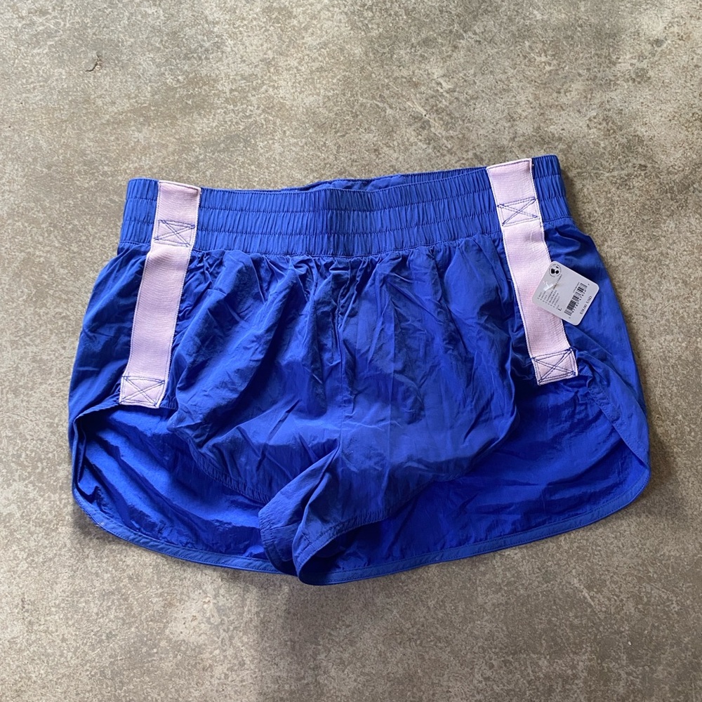 FP Movement by Free People Blue Athletic Shorts with Pink Stripes